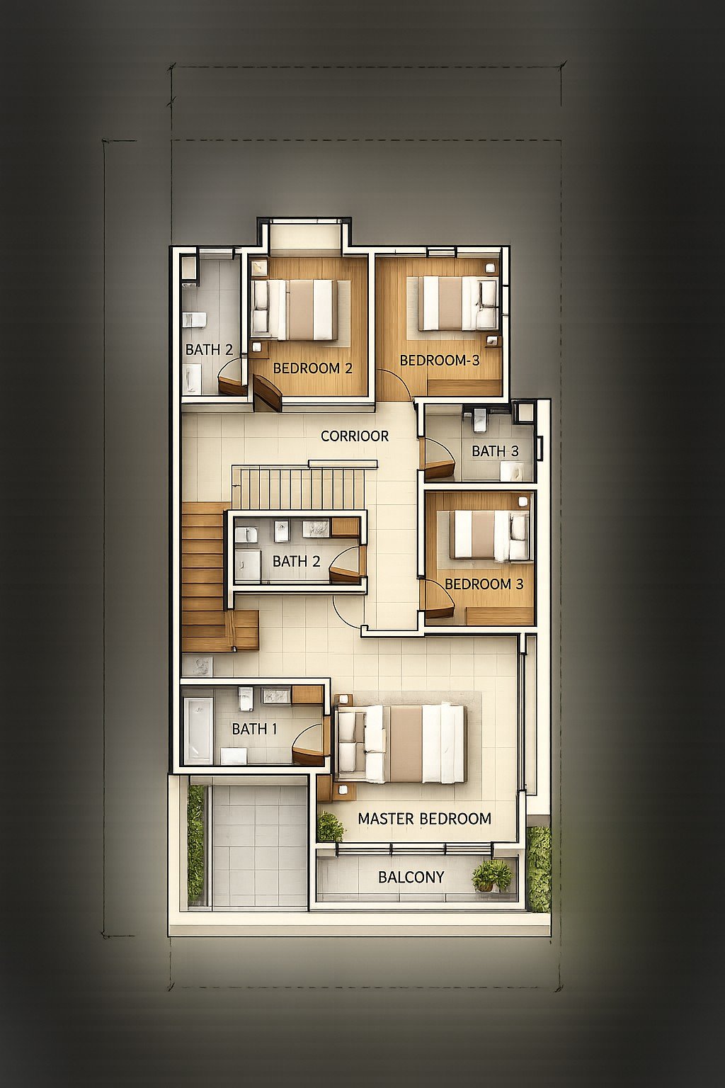 BungalowDees Ipoh semi-D first floor plan with bedrooms and flexible space