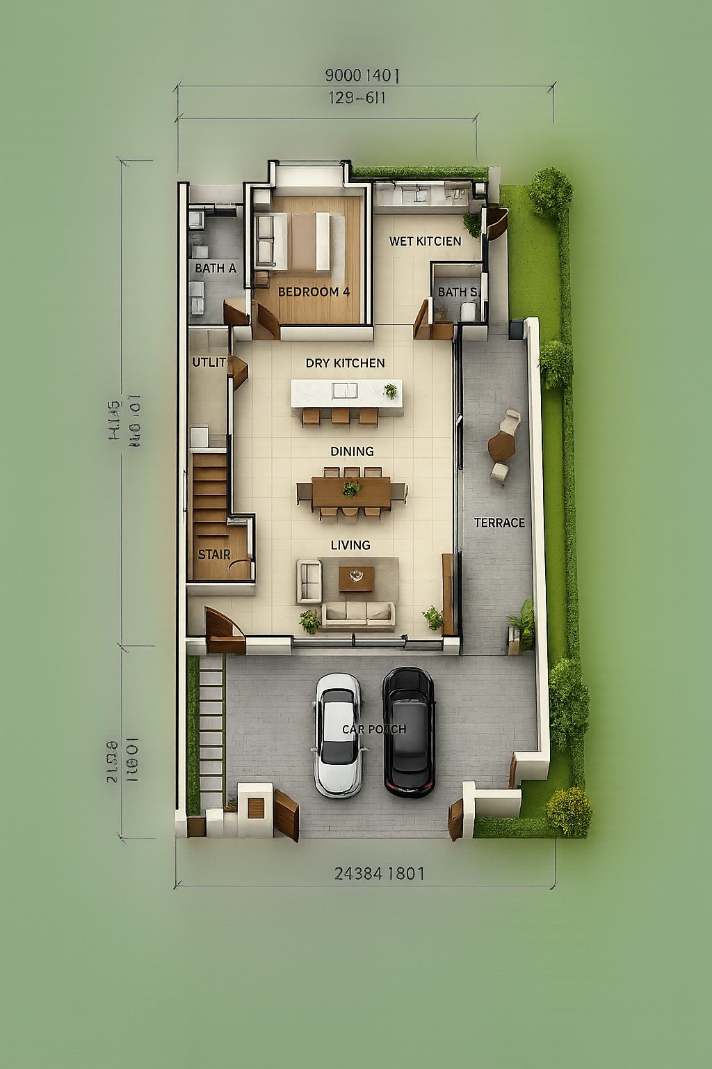 BungalowDees Ipoh semi-D ground floor plan, 40x80 layout